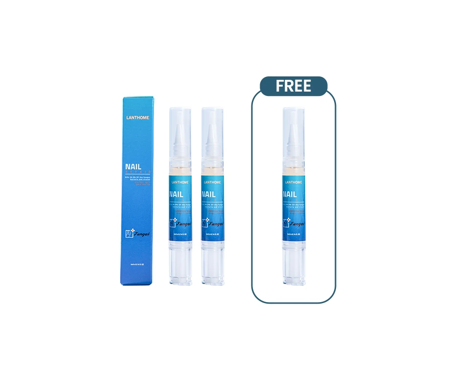Kurineru Nail Repair Pen beside neatly groomed toenails and fingernails